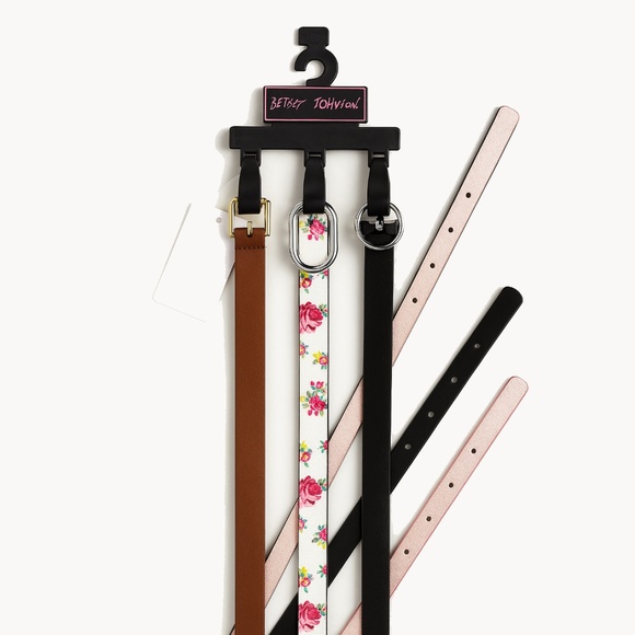 NWT Betsey Johnson 3pc Belt Bundle Black Brown Floral Skinny Belts Large Gifts main image 5